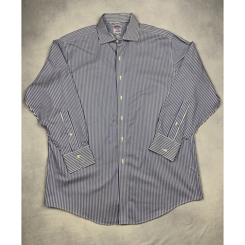 Brooks‎ Brothers Dress Shirt Mens 16-33 Blue Stripe Supima Cotton Non Iron